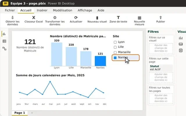 Une page de Power BI dans le support de formation